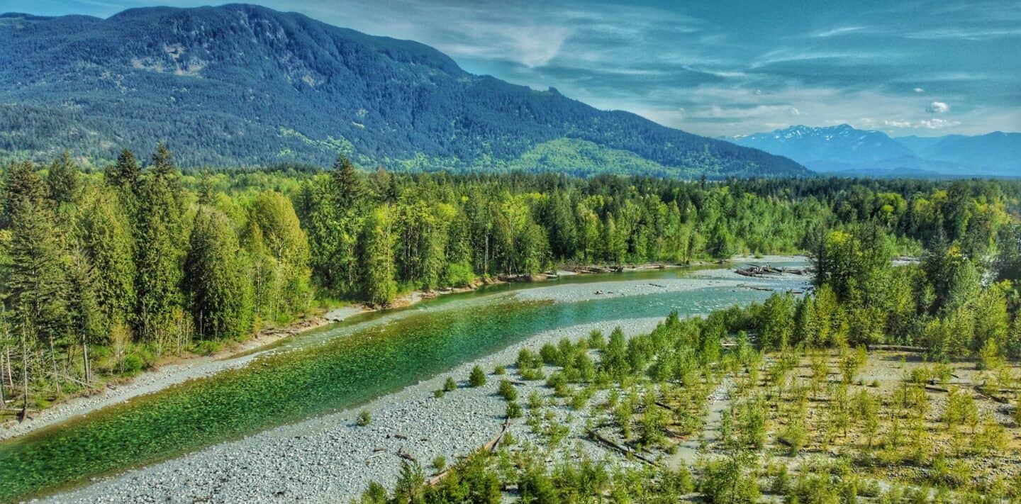 Chehalis River picture from a drone view